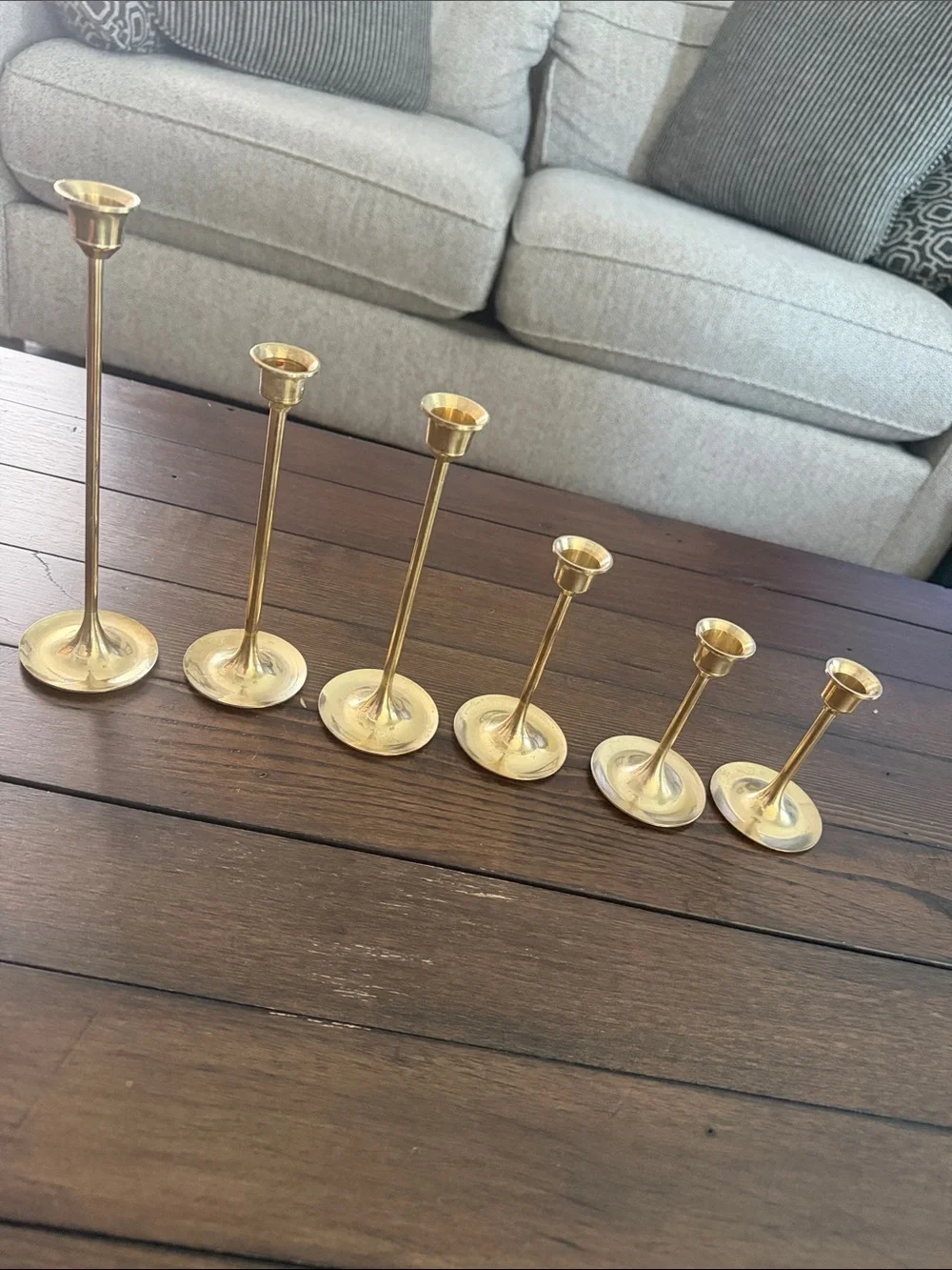 Vintage Brass Candlesticks Set of 6 Lot Antique Style Candle Holders Home Decor